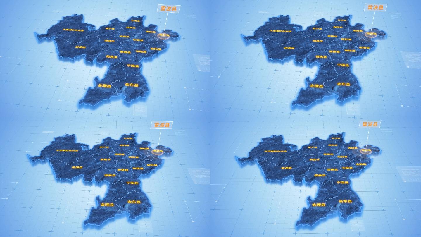 四川凉山彝族自治州雷波县三维科技感地图