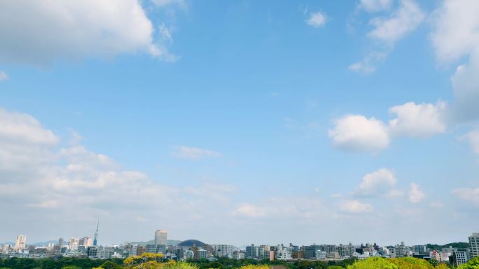 福冈市的城市景观蓝天白云云走延时郊外郊区