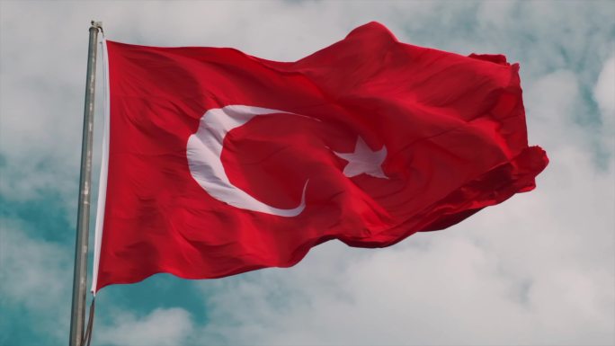 土耳其国旗飘扬慢动作特写世界他国