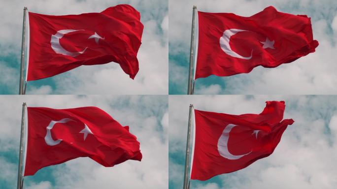 土耳其国旗飘扬慢动作特写世界他国