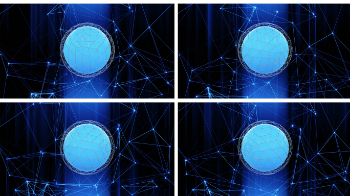 【4K时尚背景】蓝色3D球体几何光线科技