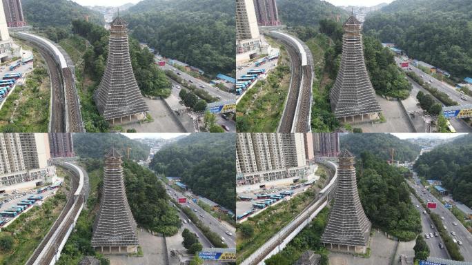 贵阳花果园风雨桥鼓楼景观区航拍