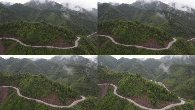 航拍宁夏六盘山森林盘山公路