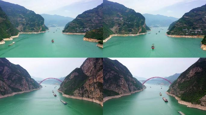 三峡 长江 航道 船 航拍 美景 4K