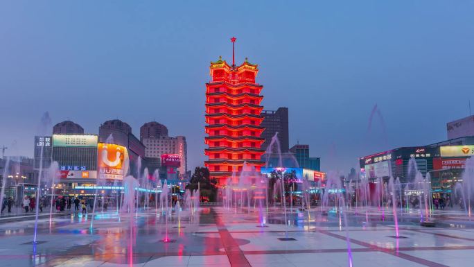 河南郑州二七纪念塔日转夜大范围延时