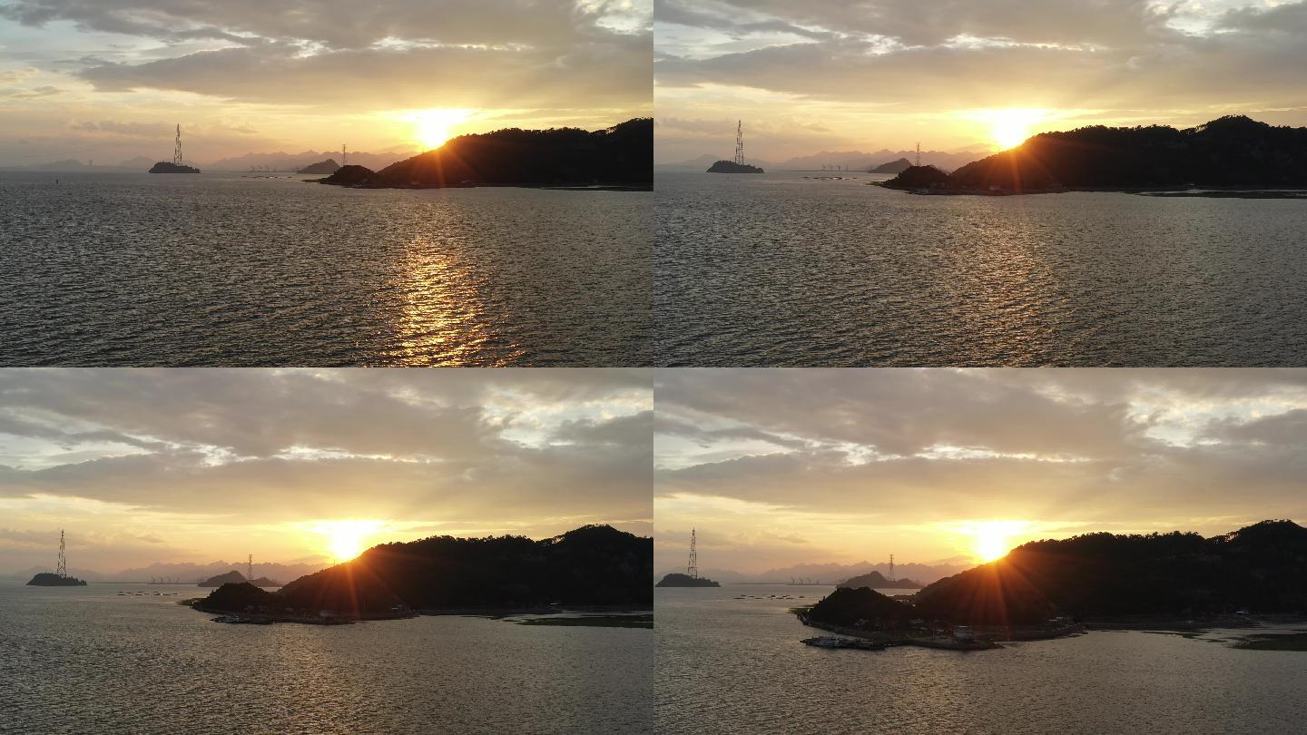 飞向日落下的玉环江岩岛