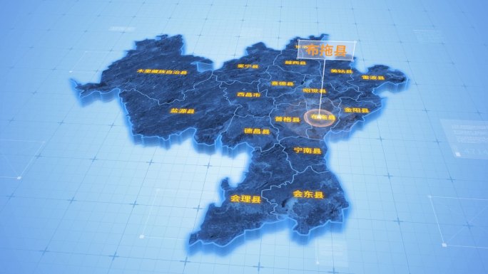 四川凉山彝族自治州布拖县三维科技感地图