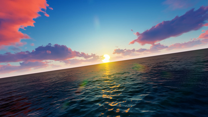 4K海面唯美意境太阳升起，夕阳西下，天空