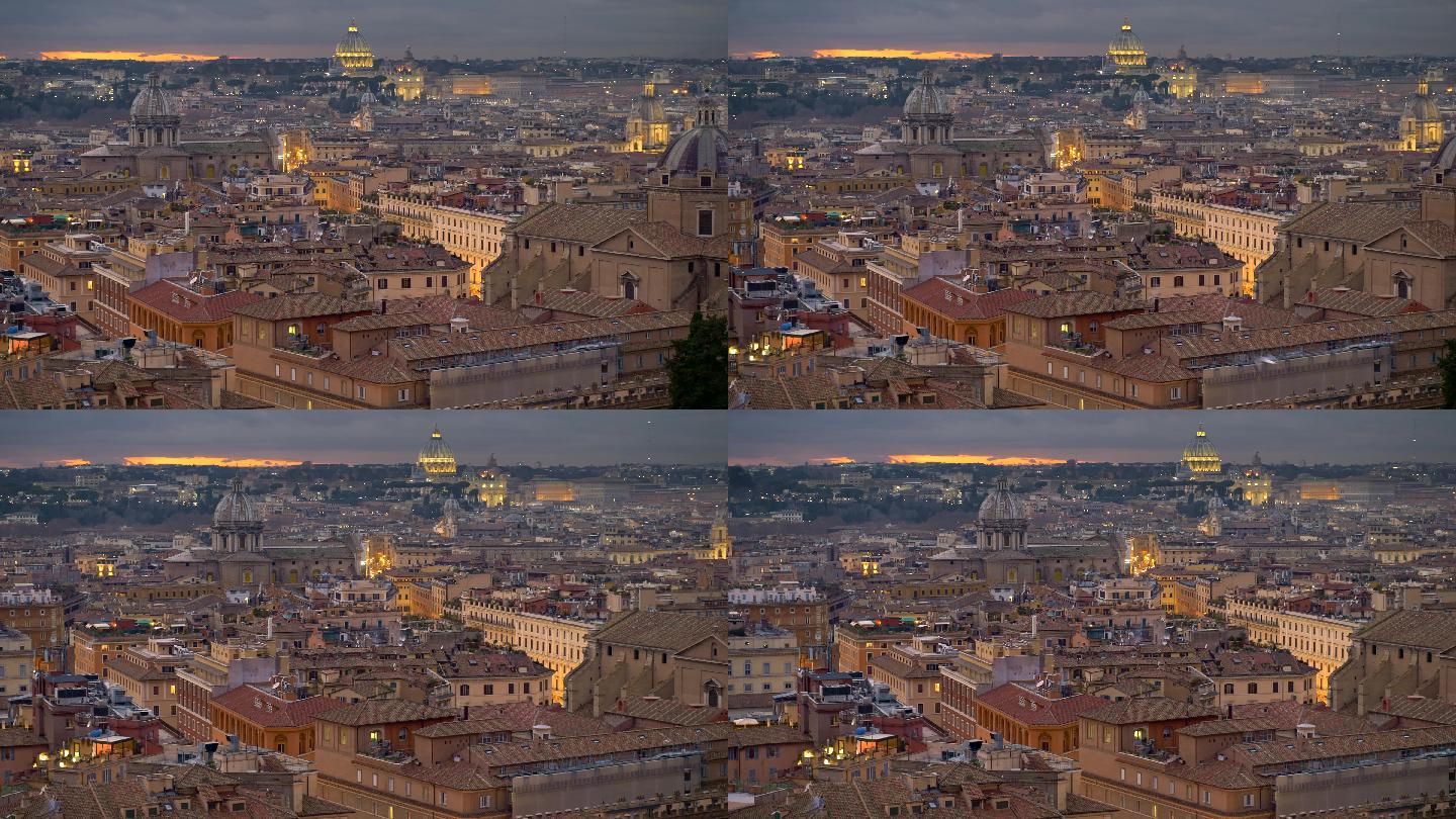 日落后的罗马城市素材航拍罗马市视频旅游宣