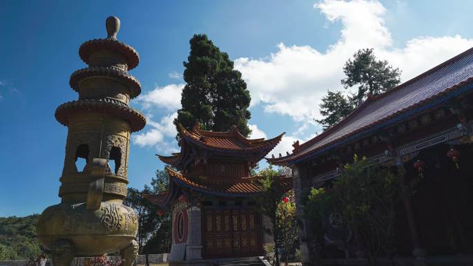 寺庙 蓝天白云延时 宝台山 永平 金光寺