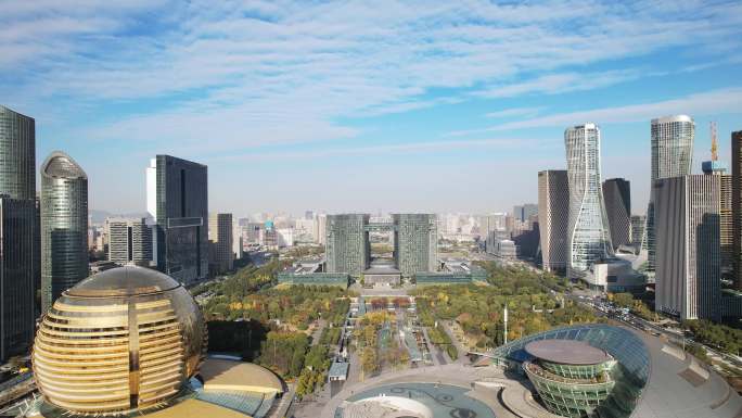 航拍杭州钱江新城现代地标性建筑