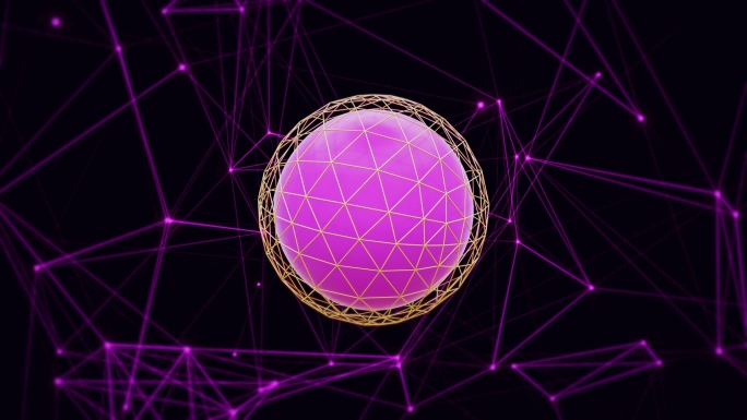 【4K时尚背景】3D金框球体光线科技链