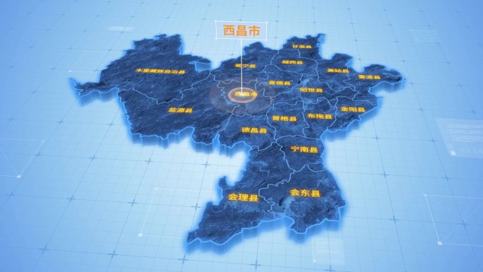 四川凉山彝族自治州西昌市三维科技感地图