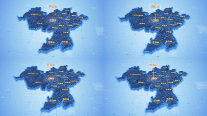 四川凉山彝族自治州西昌市三维科技感地图