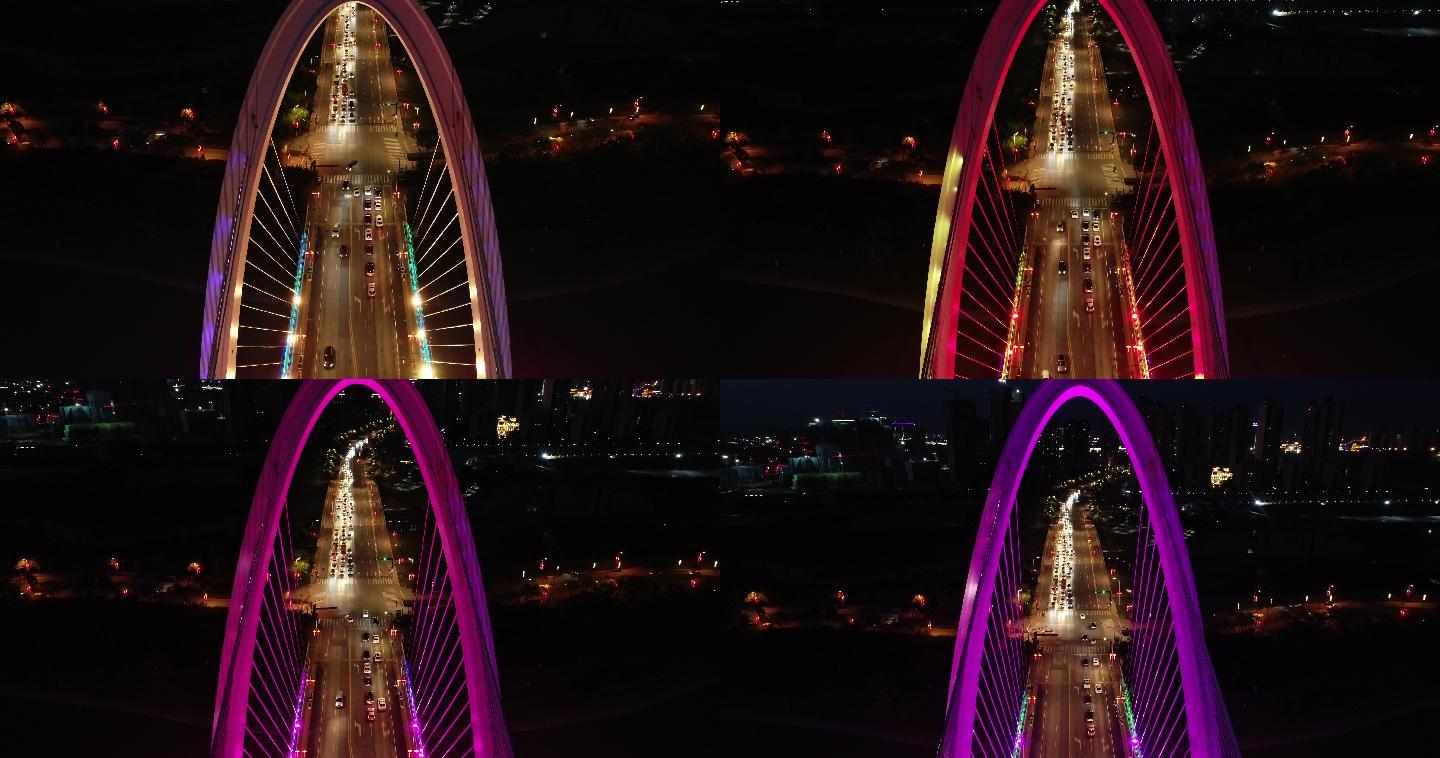 西安欧亚大道夜景航拍西安浐灞生态交通