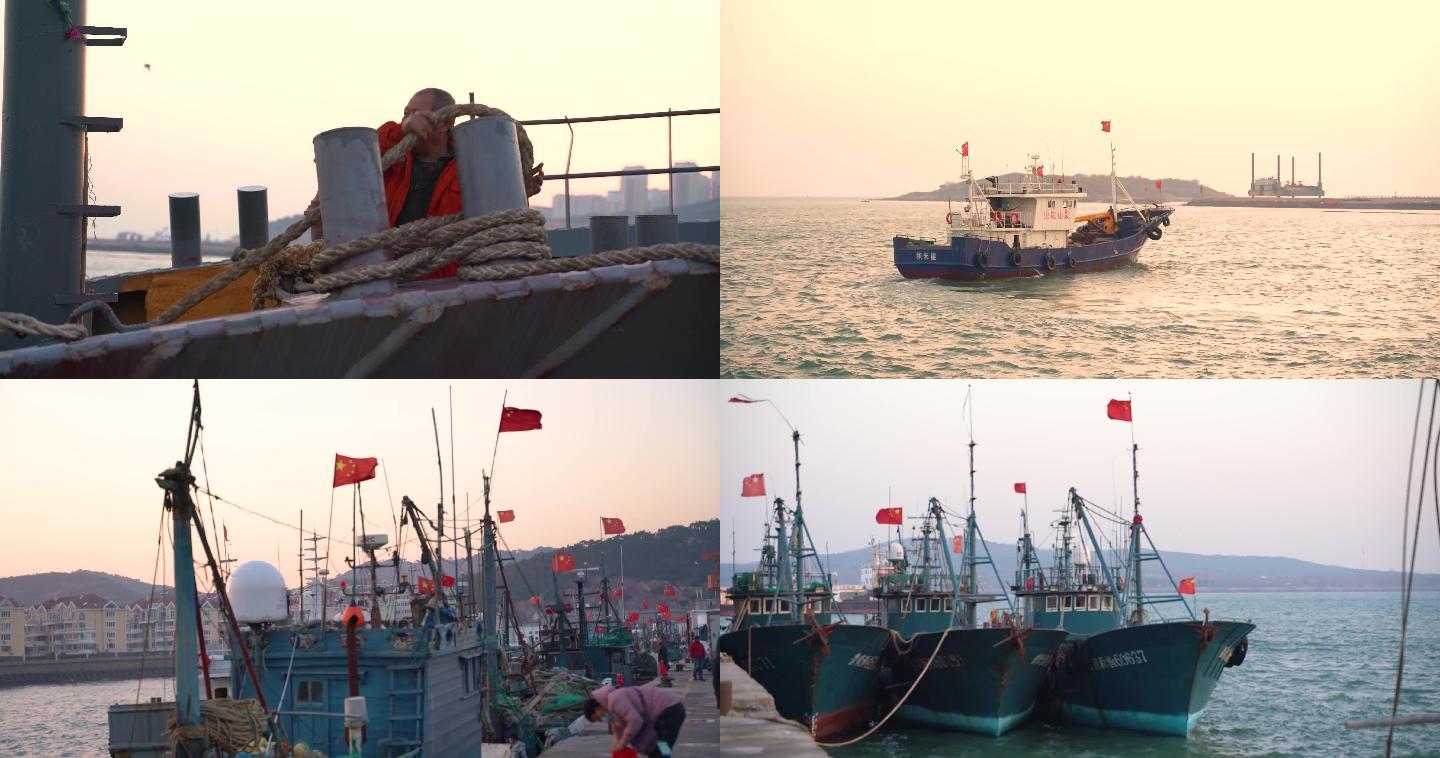 繁忙的渔港，多镜头集锦4K