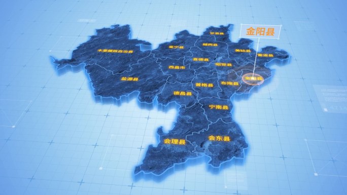 四川凉山彝族自治州金阳县三维科技感地图