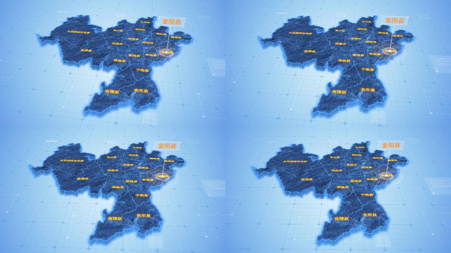 四川凉山彝族自治州金阳县三维科技感地图