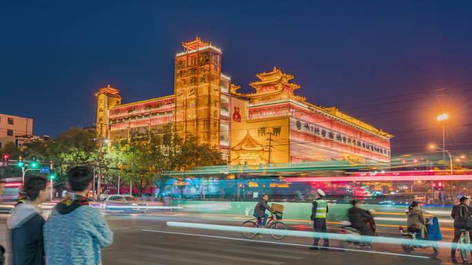 河南郑州大学路淮河路文玩馆夜景延时