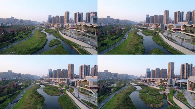 4K航拍 俯瞰长沙溪悦荟圭塘河绿地河岸