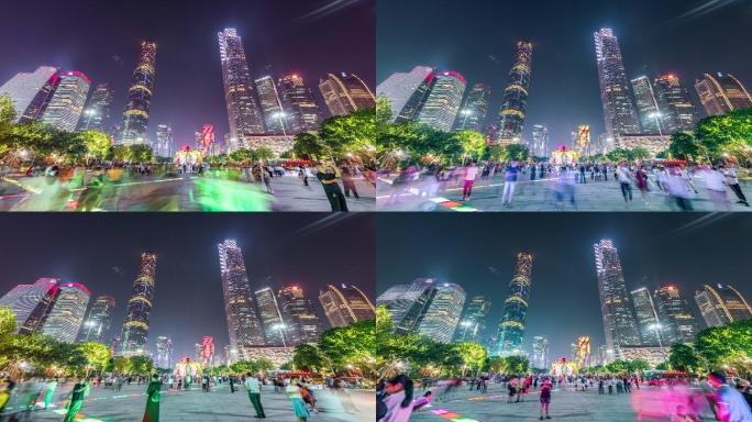 中国广州城市景观灯光秀霓虹夜景延时