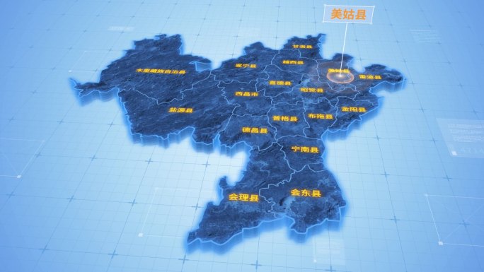 四川凉山彝族自治州美姑县三维科技感地图