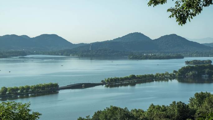 航拍杭州西湖湖景延时