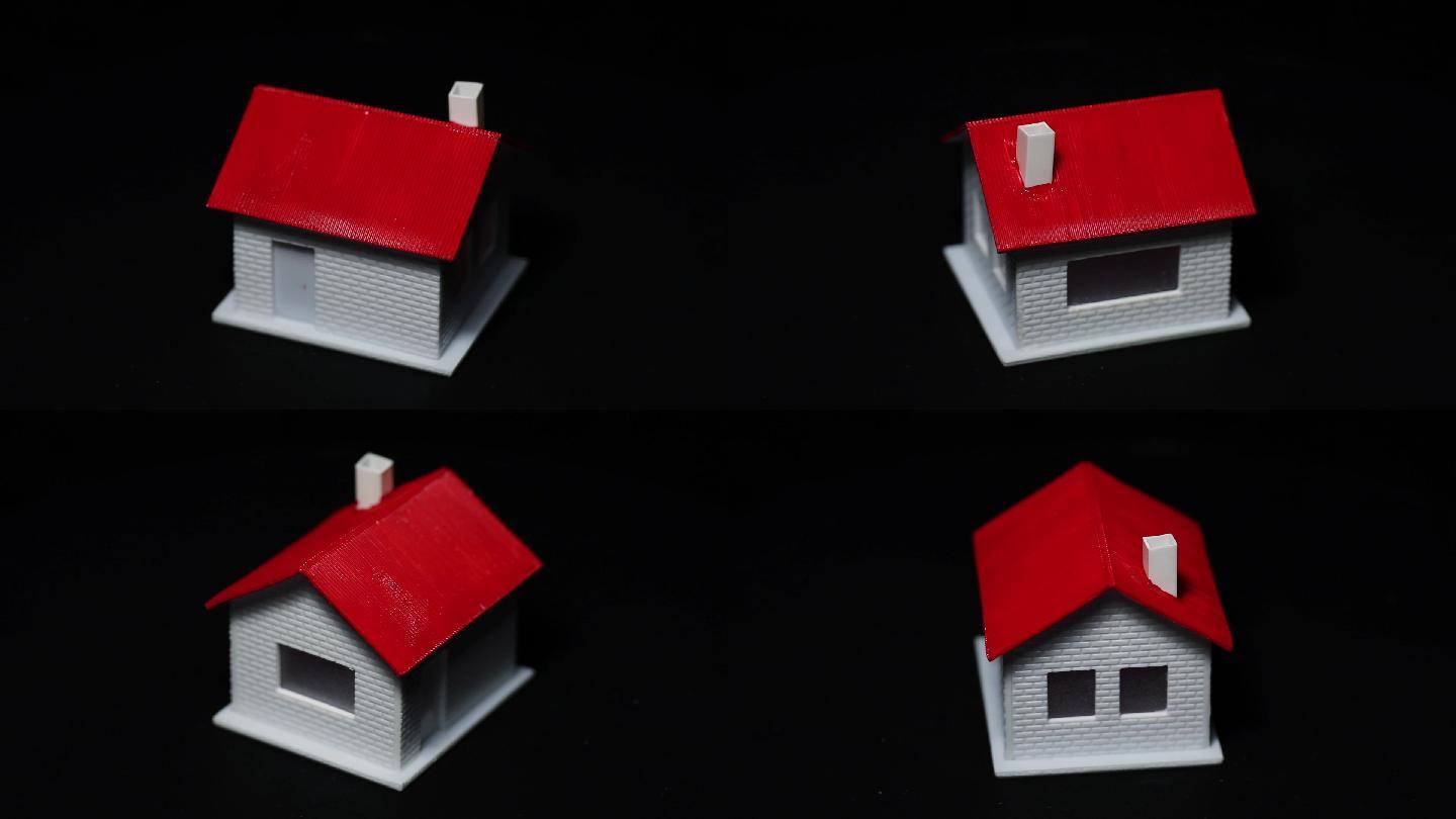 红色屋顶的房屋模型旋转展示
