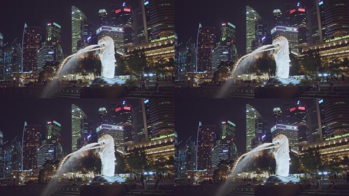 新加坡鱼尾狮公园和滨海湾金沙酒店夜景