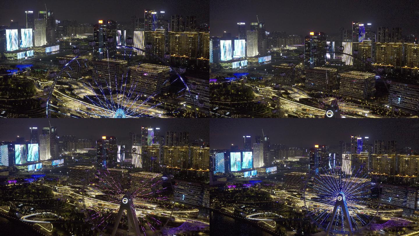 航拍前海湾区之光：深圳欢乐港湾摩天轮夜景