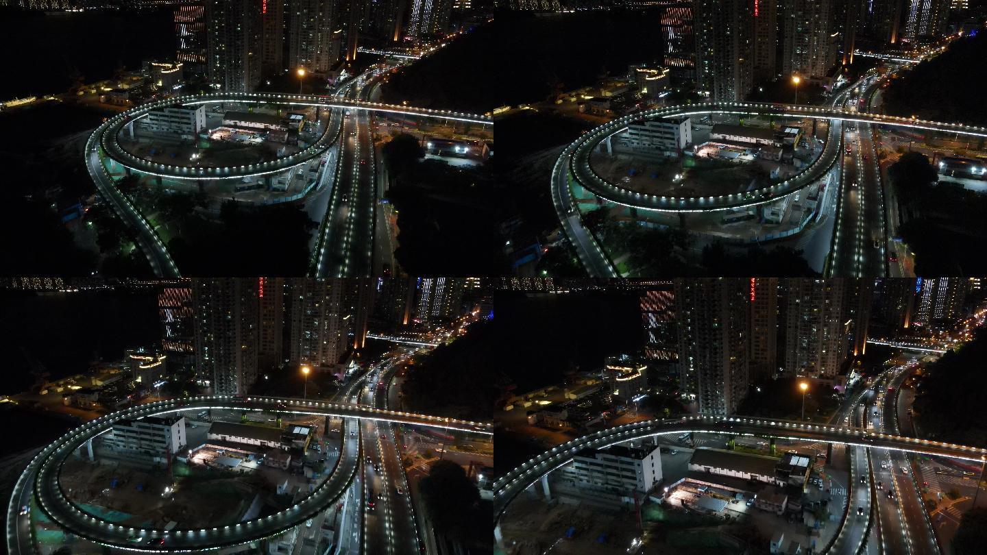福建厦门城市夜景交通航拍