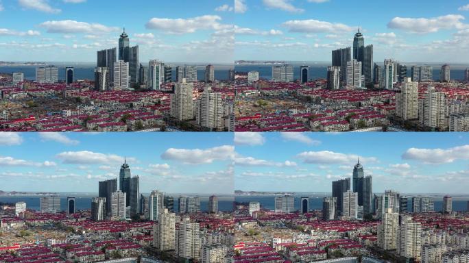 山东烟台市城市风光航拍4K视频