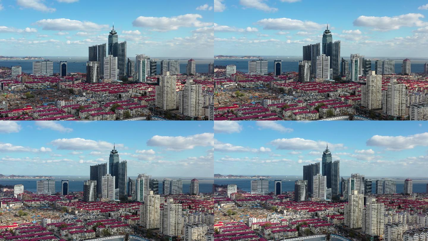 山东烟台市城市风光航拍4K视频