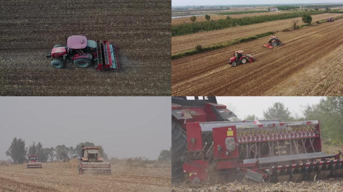 秋天耕地航拍机器播种种小麦