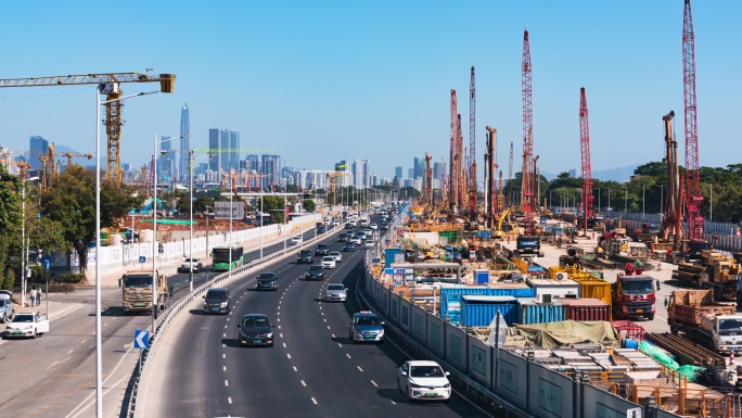 4k延时深圳地铁施工道路场景