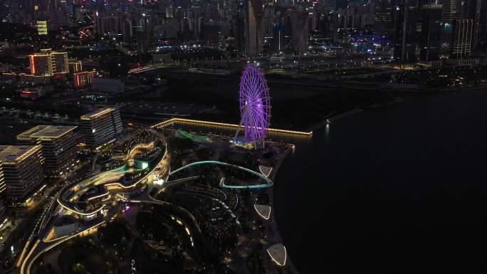 航拍前海湾区之眼：深圳欢乐港湾摩天轮夜景