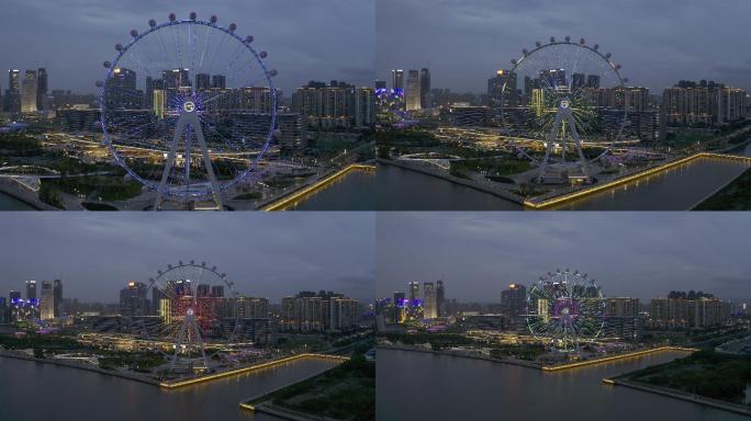 航拍前海湾区之光：深圳欢乐港湾摩天轮夜景