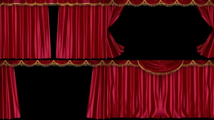 红色舞台幕布拉开透明通道素材