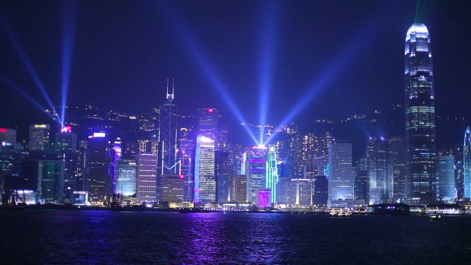 香港夜景灯光夜晚赛博朋克高楼大厦射光金融