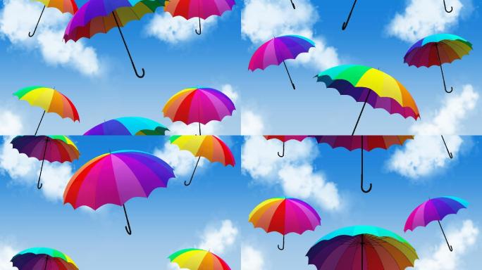 彩色伞旋转和飞行动画