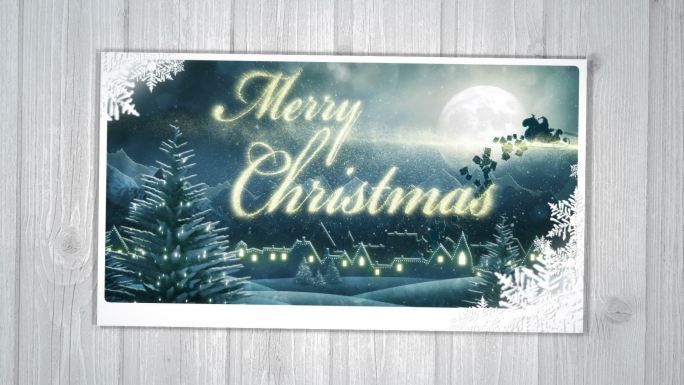 动画的圣诞贺卡与圣诞老人的雪橇