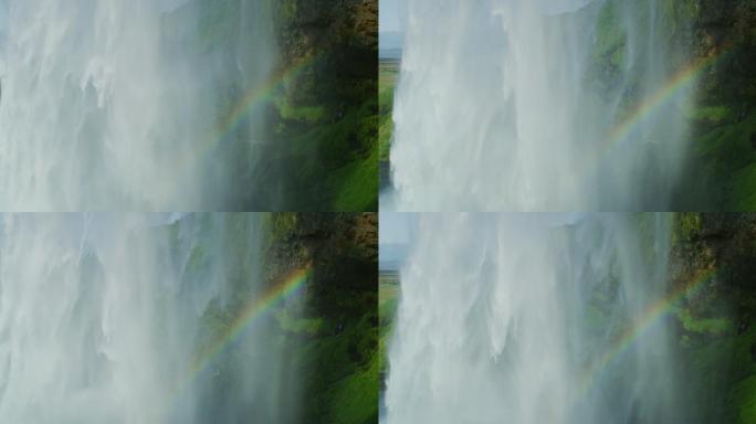 美丽的瀑布4K航拍飞流直下三千尺近距离拍