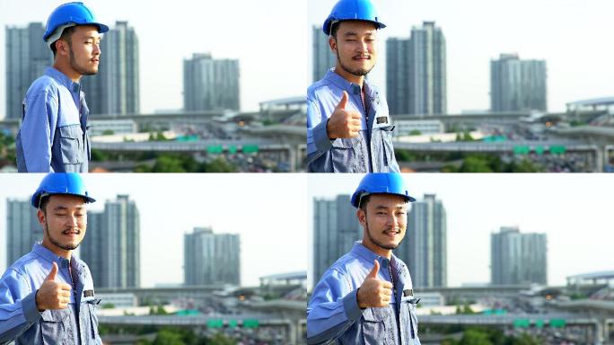 竖大拇指的工程师工程施工建筑工人视频素材