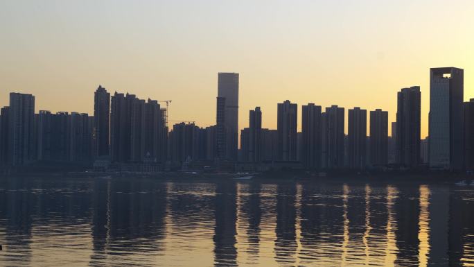 长沙河西金融中心高楼大厦黄昏日落