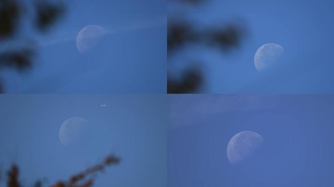 月亮 早上的月亮 飞机飞过月亮
