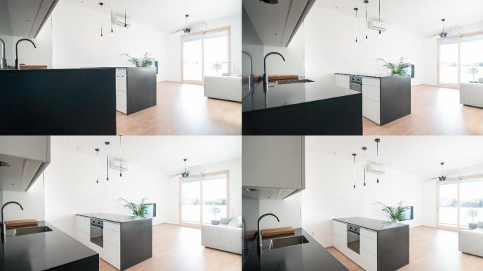现代开放式厨房客厅设计在一个新的公寓