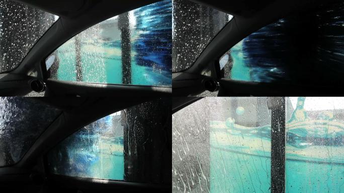 从车里看洗车泡沫特写镜头