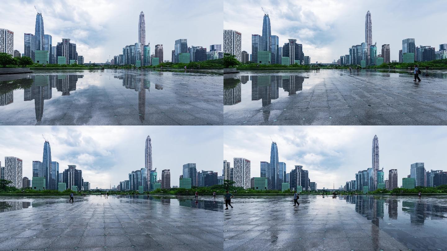 深圳市民中心雨后城市大范围延时视频