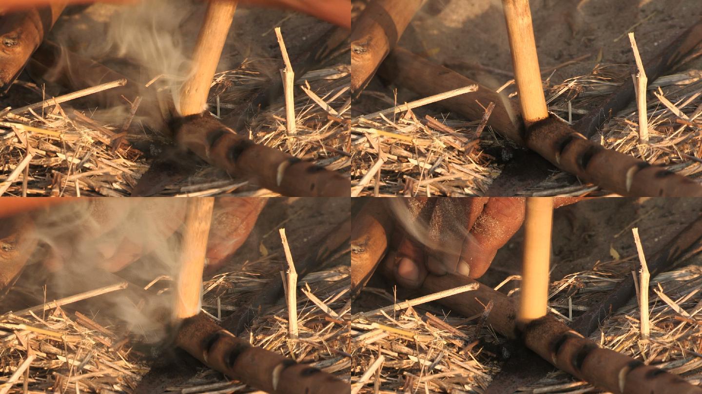 布须曼人用传统的方式生火