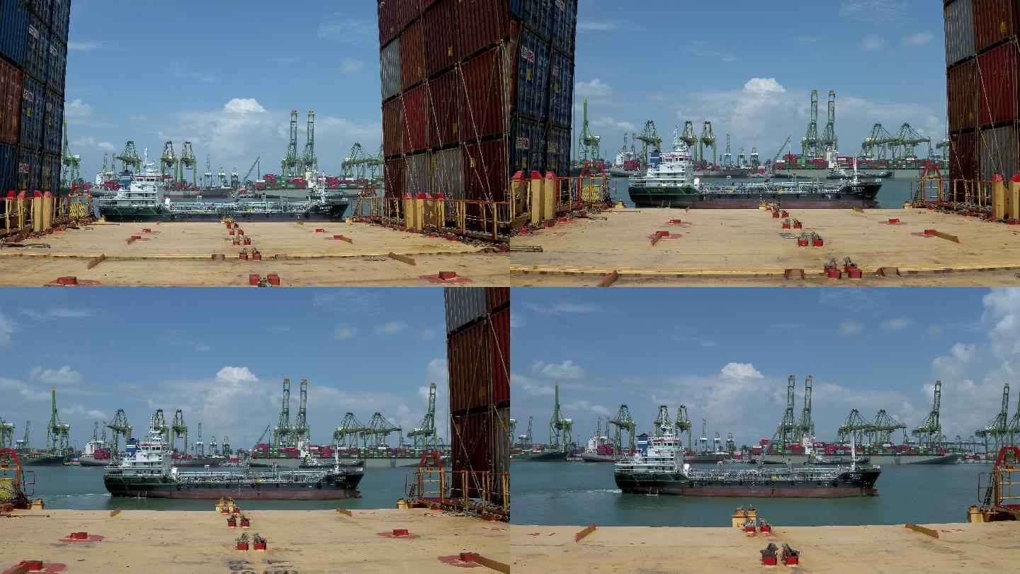 在货轮甲板上看到的新加坡港口
